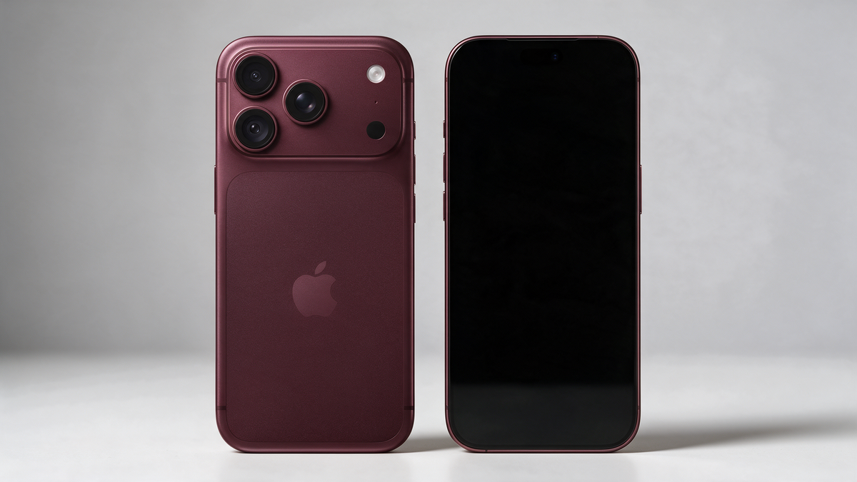 Het iPhone 18 design van de voorkant en achterkant in bordeauxrood